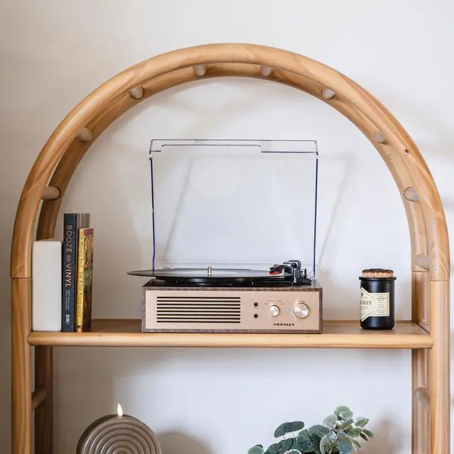 Alt view image 7 of 7 - CR6045A-WA Miles Record Player, Walnut | 3-Speed Turntable, Bluetooth In / Out, Built-in Full-Range Stereo Speakers, Aux Input