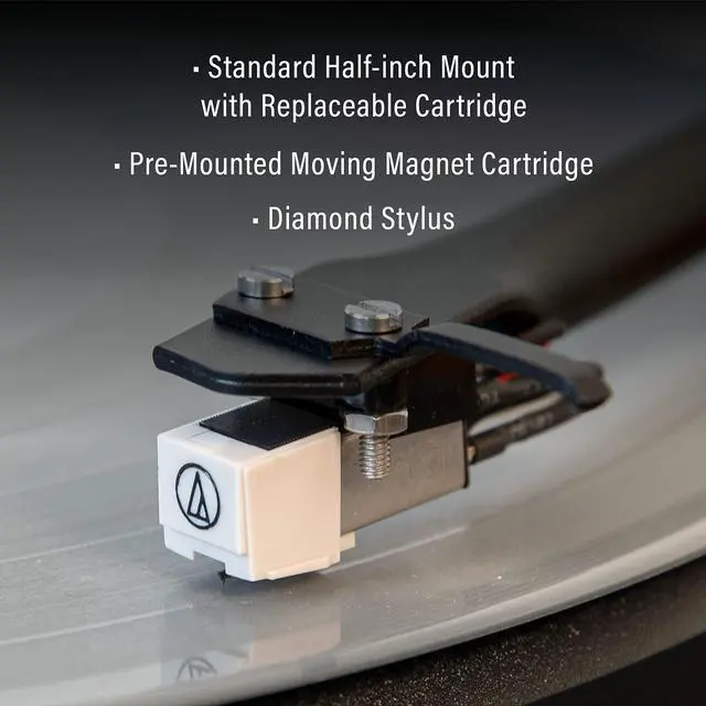 Alt view image 4 of 7 - C62C-WA Record Player with Speakers, Walnut | 2-Speed Turntable, ATN3600L Audio-Technica Cartridge, Standard 1/2" Mount, Bluetooth In, Matching External Speakers