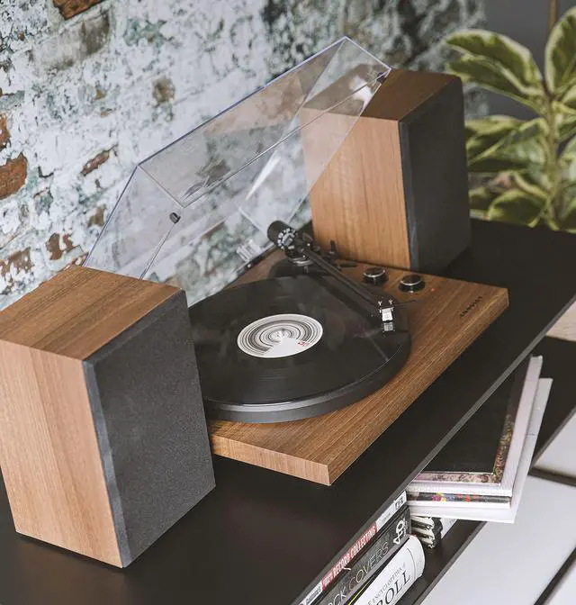 Alt view image 6 of 7 - C62C-WA Record Player with Speakers, Walnut | 2-Speed Turntable, ATN3600L Audio-Technica Cartridge, Standard 1/2" Mount, Bluetooth In, Matching External Speakers