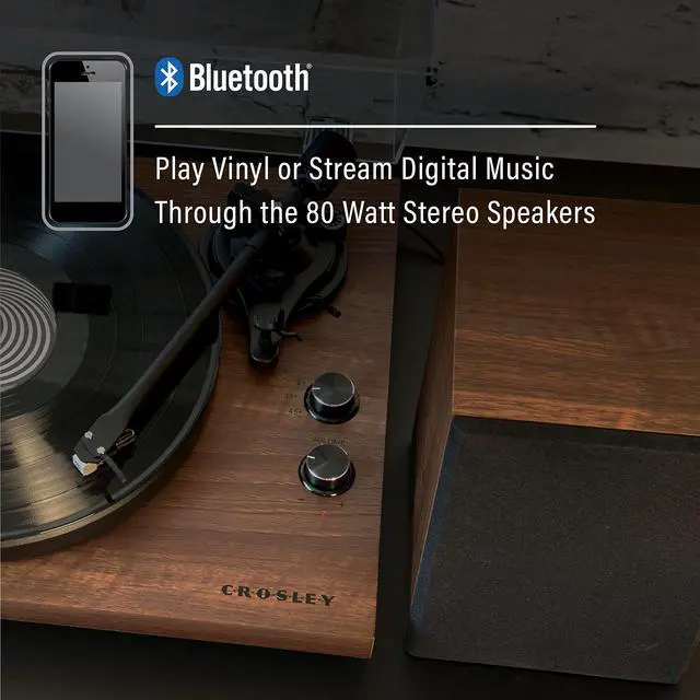 Alt view image 5 of 7 - C62C-WA Record Player with Speakers, Walnut | 2-Speed Turntable, ATN3600L Audio-Technica Cartridge, Standard 1/2" Mount, Bluetooth In, Matching External Speakers