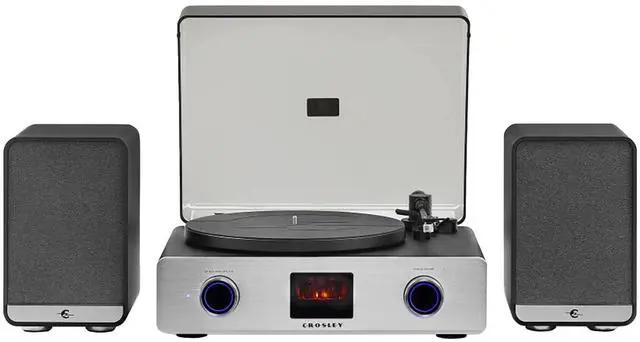 Main image of Crosley C92A-BK Belt-Drive Bluetooth Record Player Turntable with Speakers, Vacuum Tube Preamp, and Moving Magnet Audio-Technica Cartridge, Black