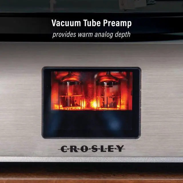 Alt view image 3 of 7 - Crosley C92A-BK Belt-Drive Bluetooth Record Player Turntable with Speakers, Vacuum Tube Preamp, and Moving Magnet Audio-Technica Cartridge, Black