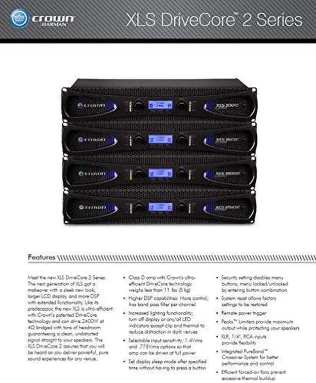 Alt view image 7 of 8 - Crown Audio XLS 2002 Stereo Power Amplifier (650W at 4 Ohm)