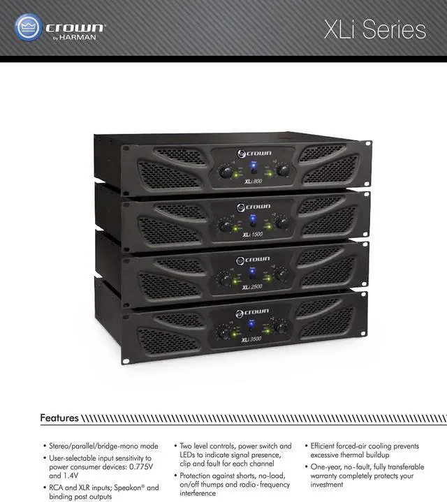 Alt view image 16 of 17 - Crown XLI800 Stereo 600-Watt Power Amplifier