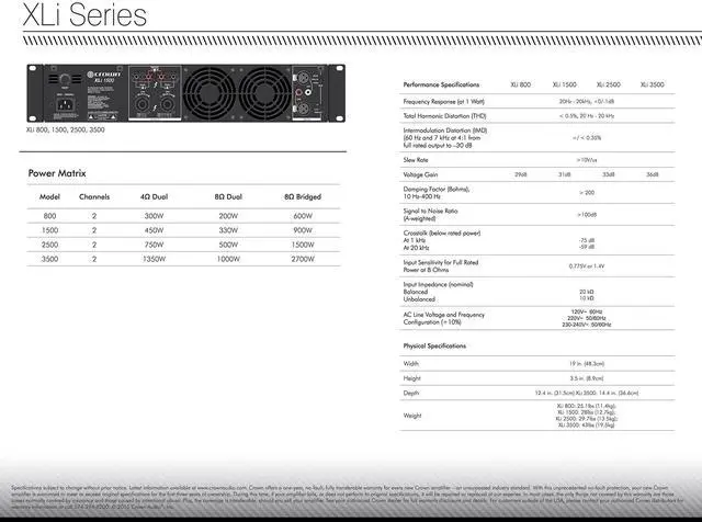 Alt view image 17 of 17 - Crown XLI800 Stereo 600-Watt Power Amplifier