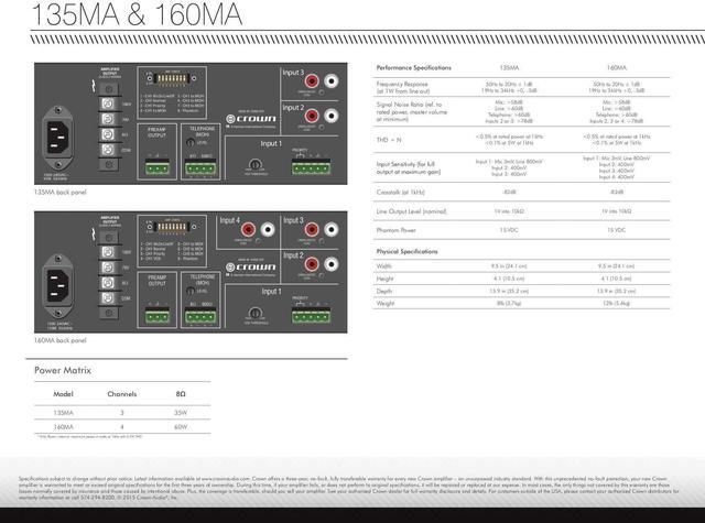 Alt view image 15 of 18 - CROWN 135MA 35WATT 3INPUT 80HM 70/100V AMP
