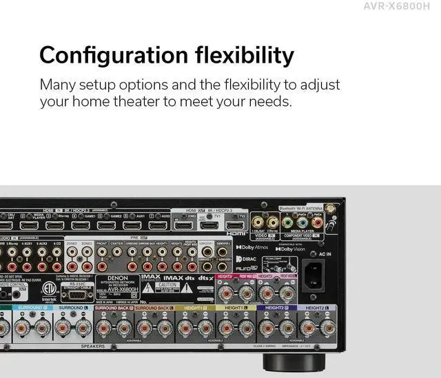 Alt view image 5 of 8 - Denon AVR-X6800H 11.4 Channel AV Receiver - 140W/Channel, Wireless Streaming via Built-in HEOS, WiFi, & Bluetooth, Supports Dolby Vision, HLG, HDR10+, Dynamic HDR, & Dolby Atmos Height Virtualization