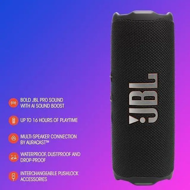 Alt view image 13 of 14 - JBL FLIP7BLK Flip 7 Portable Waterproof Bluetooth Speaker - Black