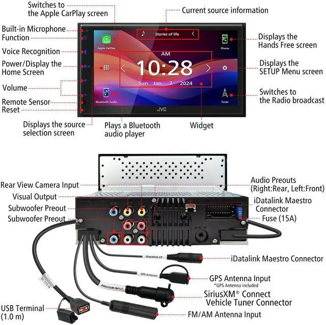 Alt view image 11 of 12 - JVC KW-M595BT 6.8" Multimedia Receiver w/ CarPlay & Android Auto Compatibility