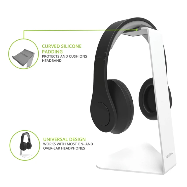 Alt view image 2 of 7 - H1 Universal Headphone Stand - White - Solid Steel Construction - Curved Silicone Resting Surface