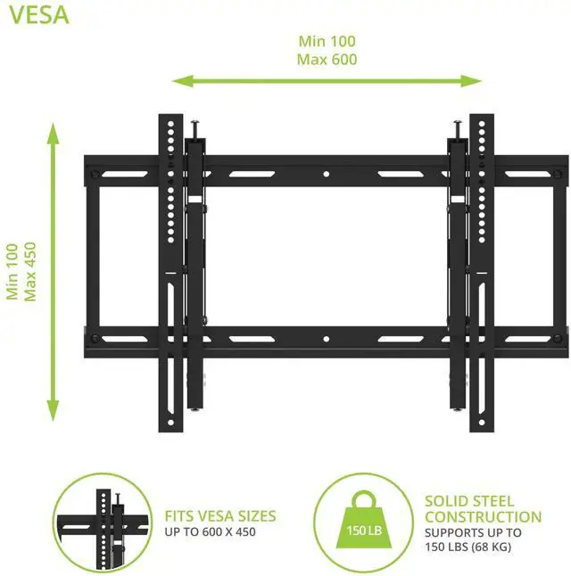 Alt view image 8 of 13 - Kanto TE300 Dual Stud Tilting Mount with 6" Extension for 43"-90" TVs - Black (2023)