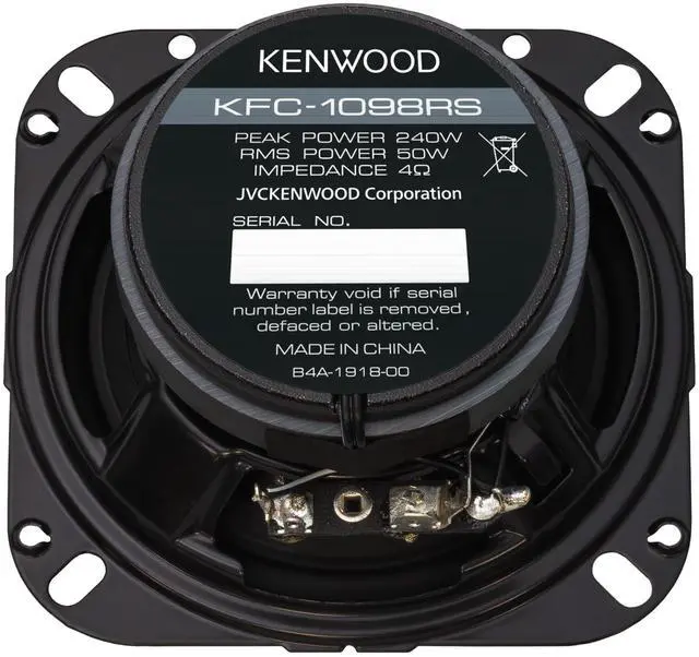 Alt view image 12 of 14 - Kenwood KFC1098 4 inch Round 2-Way Car Speakers - Black