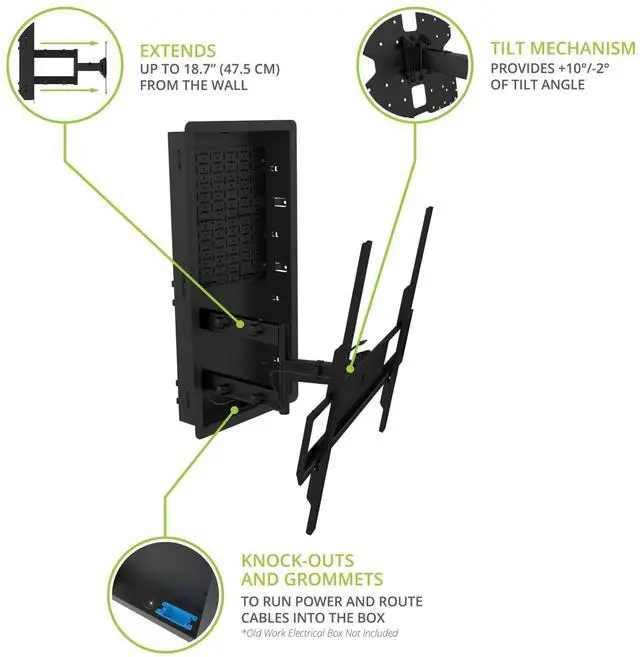 Alt view image 11 of 14 - Kanto R600 In-Wall Recessed Full Motion TV Wall Mount for 65" - 90" TVs (2024)