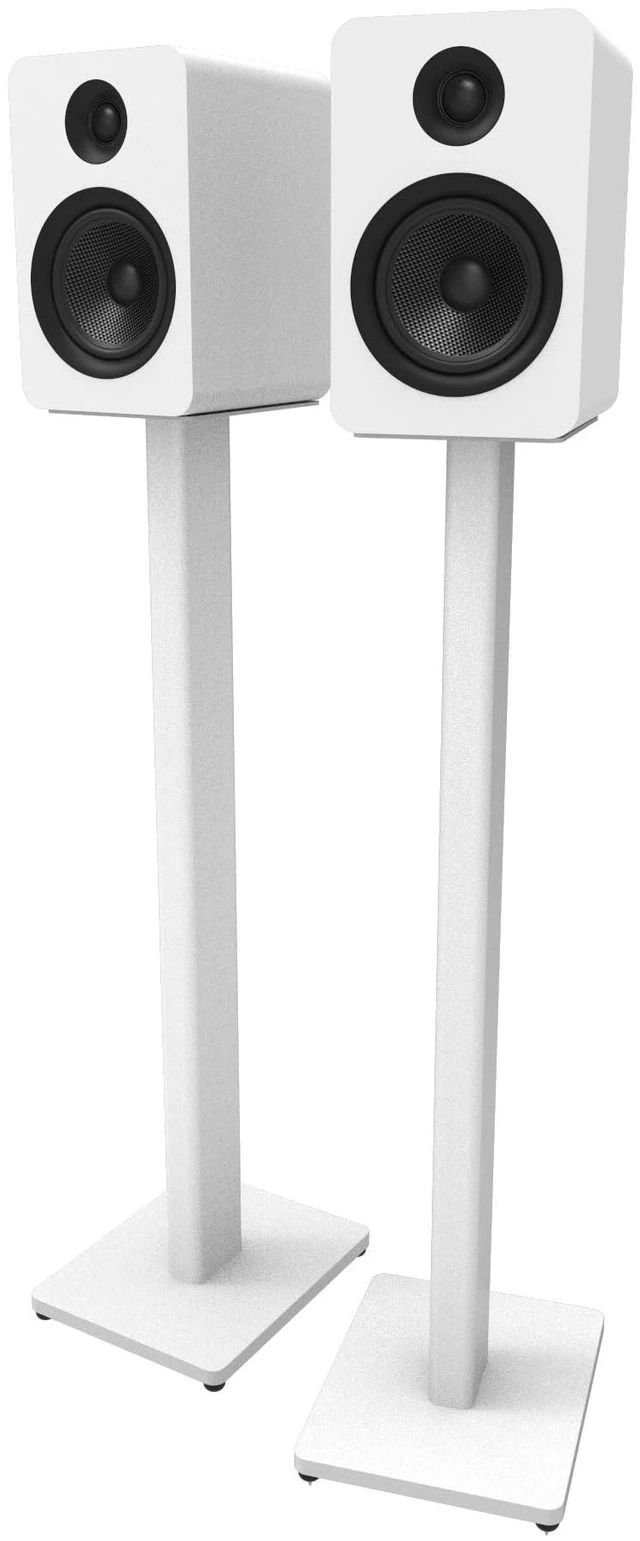 Alt view image 7 of 11 - Kanto ST34 34 Universal Speaker Floor Stands for Bookshelf Speakers up to 30 lbs | Improved Sound | Hidden Cable Management | White MDF Base | Pair