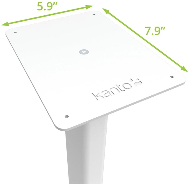 Alt view image 2 of 11 - Kanto ST34 34 Universal Speaker Floor Stands for Bookshelf Speakers up to 30 lbs | Improved Sound | Hidden Cable Management | White MDF Base | Pair