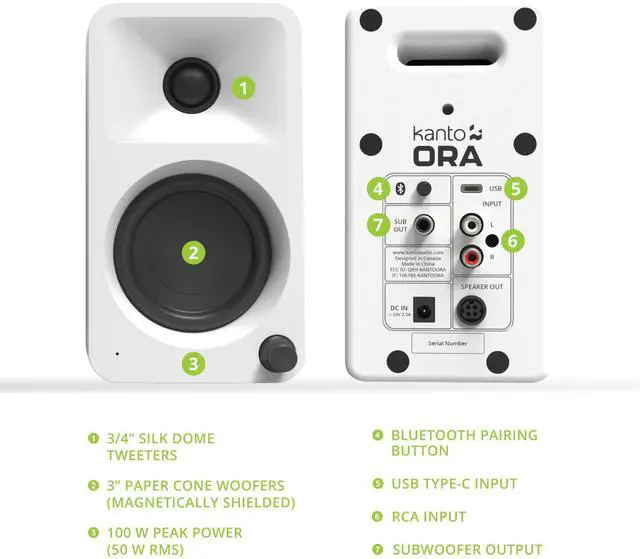 Alt view image 5 of 10 - Kanto ORAMW Powered Reference Bluetooth Desktop Speakers - White (Pair)