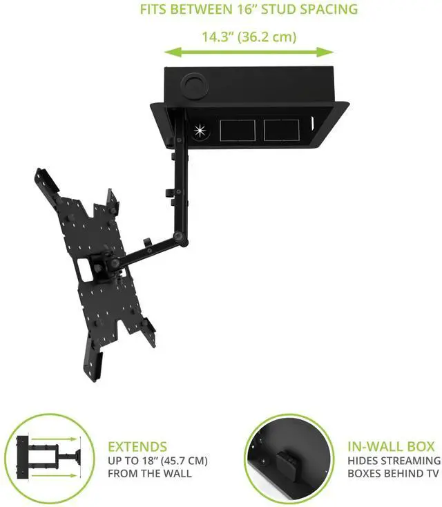 Alt view image 11 of 15 - Kanto R400 Recessed In-wall Full Motion Articulating TV Mount for 35" - 65" TVs