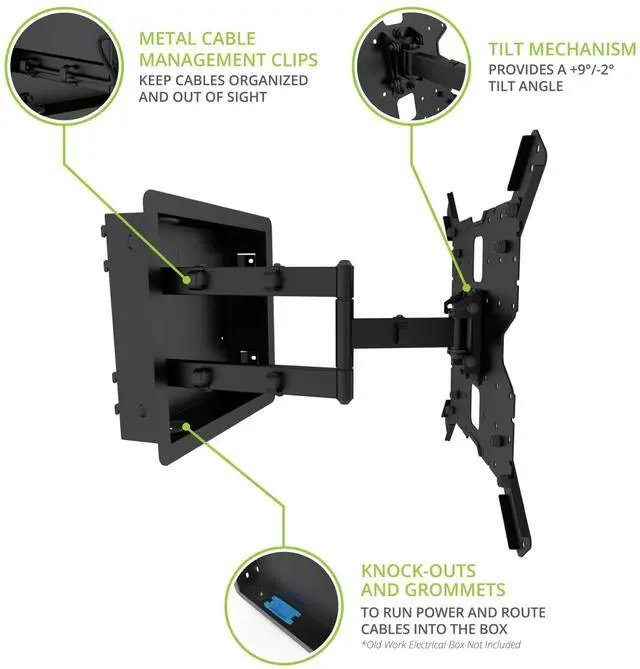 Alt view image 12 of 15 - Kanto R400 Recessed In-wall Full Motion Articulating TV Mount for 35" - 65" TVs