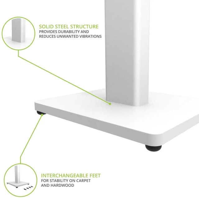 Alt view image 3 of 11 - Kanto ST34 34 Universal Speaker Floor Stands for Bookshelf Speakers up to 30 lbs | Improved Sound | Hidden Cable Management | White MDF Base | Pair