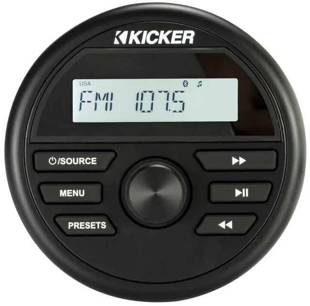 Main image of 46KMC2 Weather-Resistant Gauge-Style Media Center with Bluetooth | Boat media center for open helms, wireless audio streaming, waterproof round dash mount, compact receiver for watercraft
