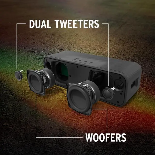 Alt view image 6 of 7 - Klipsch The Detroit Portable Bluetooth Speaker with Dual 1" tweeters and 3" woofers, IP67 dust and Waterproof Rating, 20 Hours of Playtime for a Premium Live Concert Experience