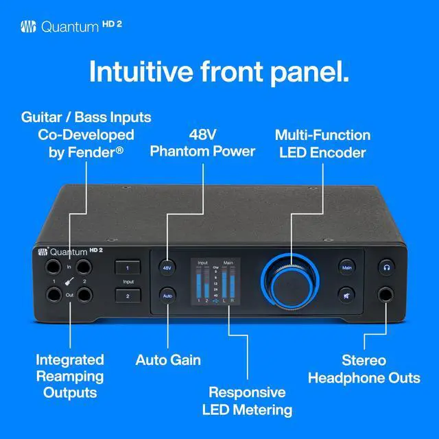 Alt view image 3 of 11 - PreSonus Quantum HD 2 20 x 24, 32-bit / 192 kHz USB-C Audio Interface With Studio One Pro And 12-Month Studio One+ Hybrid Membership Included