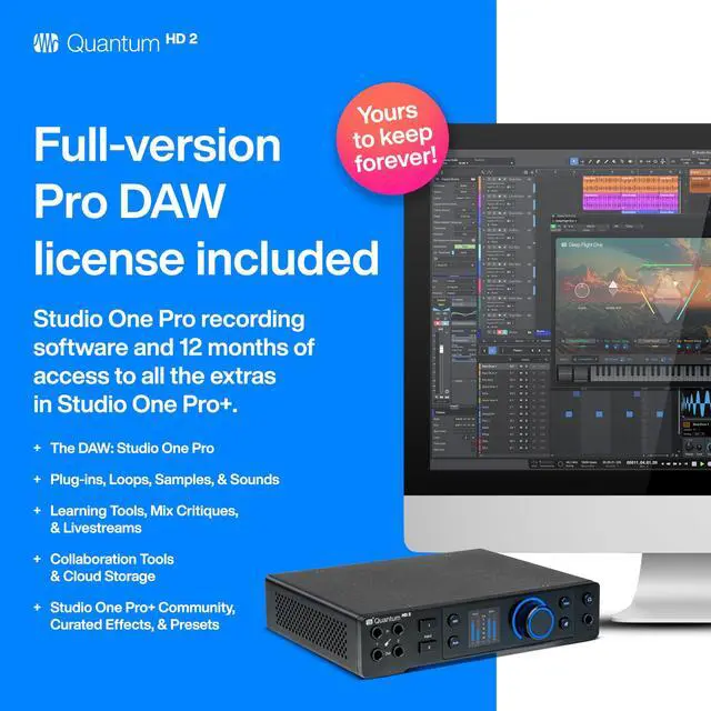 Alt view image 5 of 11 - PreSonus Quantum HD 2 20 x 24, 32-bit / 192 kHz USB-C Audio Interface With Studio One Pro And 12-Month Studio One+ Hybrid Membership Included
