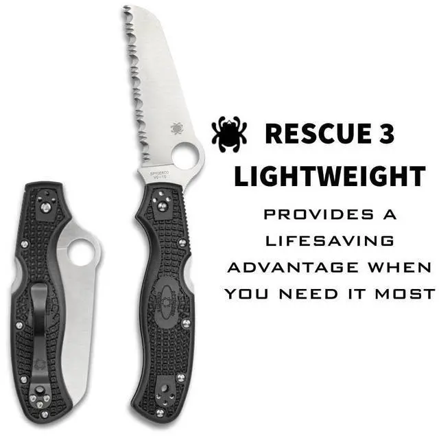 Alt view image 10 of 15 - Spyderco Rescue 3 Lightweight Knife (Black)