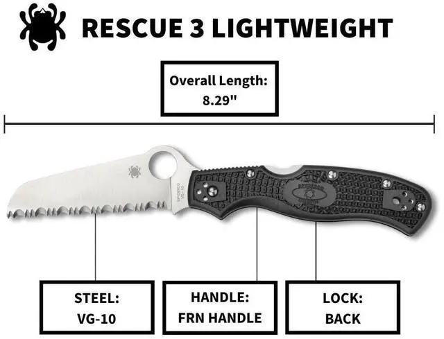Alt view image 13 of 15 - Spyderco Rescue 3 Lightweight Knife (Black)