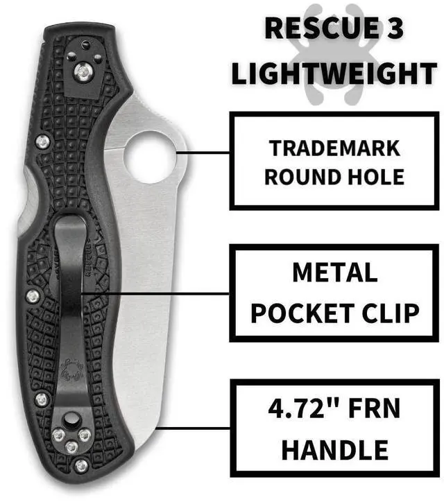 Alt view image 12 of 15 - Spyderco Rescue 3 Lightweight Knife (Black)