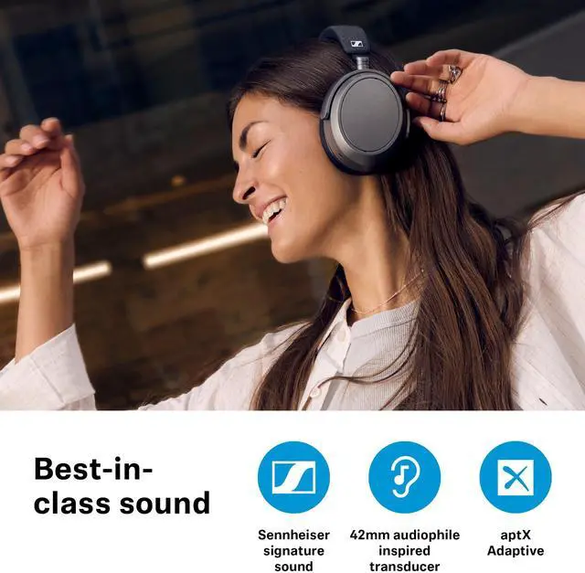 Alt view image 5 of 9 - Sennheiser Momentum 4 Wireless Headphones, Bluetooth for Crystal-Clear Calls w/Adaptive Noise Cancellation, 60h Battery Life, Customizable Sound & Lightweight Folding Design, Graphite