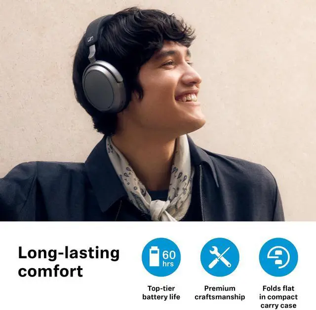 Alt view image 6 of 9 - Sennheiser Momentum 4 Wireless Headphones, Bluetooth for Crystal-Clear Calls w/Adaptive Noise Cancellation, 60h Battery Life, Customizable Sound & Lightweight Folding Design, Graphite