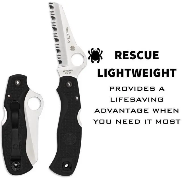 Alt view image 2 of 13 - Spyderco Rescue Lightweight Knife with 3.12" VG-10 Steel Blade and Black FRN Handle - SpyderEdge - C45SBK