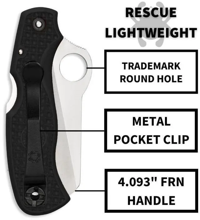Alt view image 4 of 13 - Spyderco Rescue Lightweight Knife with 3.12" VG-10 Steel Blade and Black FRN Handle - SpyderEdge - C45SBK