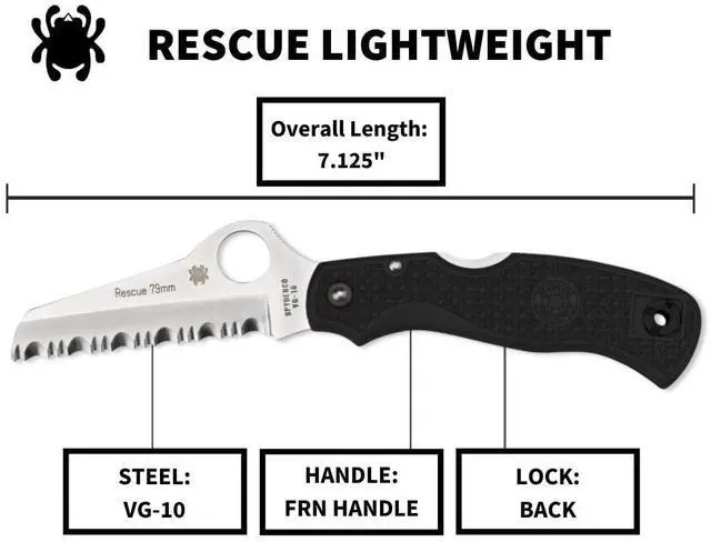 Alt view image 5 of 13 - Spyderco Rescue Lightweight Knife with 3.12" VG-10 Steel Blade and Black FRN Handle - SpyderEdge - C45SBK