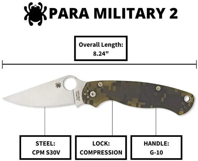 Alt view image 14 of 14 - Spyderco Para 2 Folder 3.44 in Plain Digi Camo G-10 Handle