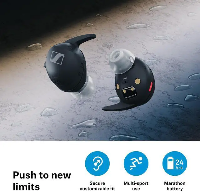 Alt view image 9 of 10 - Sennheiser MOMENTUM Sport Earbuds with Sport Sound Tuning and Adaptive ANC, Secure Fit, 24-Hour Battery Life, Fitness Tracker for Body Performance Data - Black