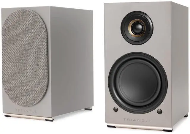 Main image of triangle - AIO Twin - Wi-Fi & Bluetooth Active Bookshelf Speakers with 2x50W Amplifier - HD Audio - Phono/Turntable + Optical TV Inputs - 165 x 304 x 235 mm - Linen Grey (Pair)