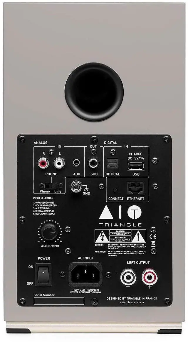 Alt view image 5 of 6 - triangle - AIO Twin - Wi-Fi & Bluetooth Active Bookshelf Speakers with 2x50W Amplifier - HD Audio - Phono/Turntable + Optical TV Inputs - 165 x 304 x 235 mm - Linen Grey (Pair)