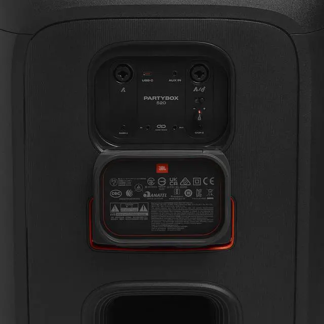 Alt view image 4 of 6 - JBL PartyBox 520 - Portable Battery-Powered Party Speaker with AI Sound Boost, Up to 15 Hours of Play time, IPX4 Splash Proof, Multi-Speaker Connection by Auracast, and Telescopic Handle (Black)