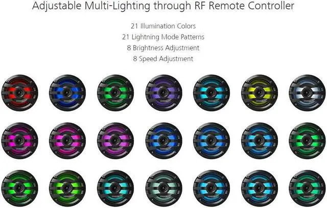 Alt view image 3 of 17 - KENWOOD KFC-1673MRBL 6.75" 2-Way Marine Speaker(Black) with RGB Lighting, Remote Control Included, 260 Max Power