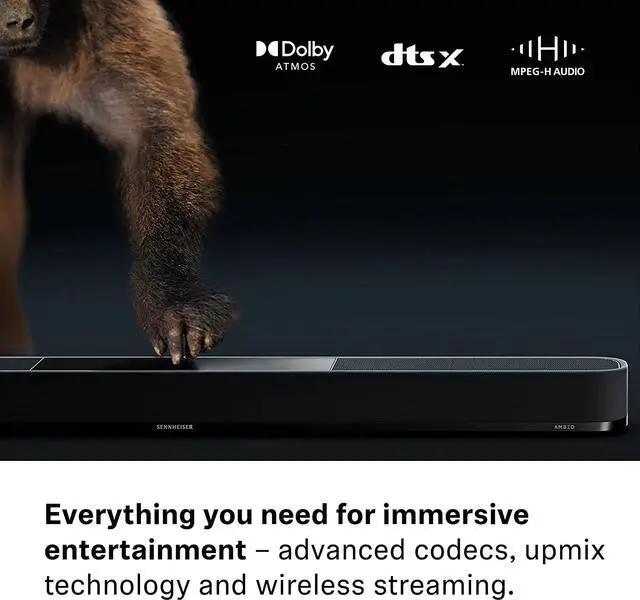 Alt view image 4 of 7 - Sennheiser AMBEO Soundbar Plus for TV and Music with Immersive 3D Surround Sound, Virtual 7.1.4 Speaker Setup, Built-in Dual Subwoofers, Advanced Streaming Connectivity, Night Mode, Black