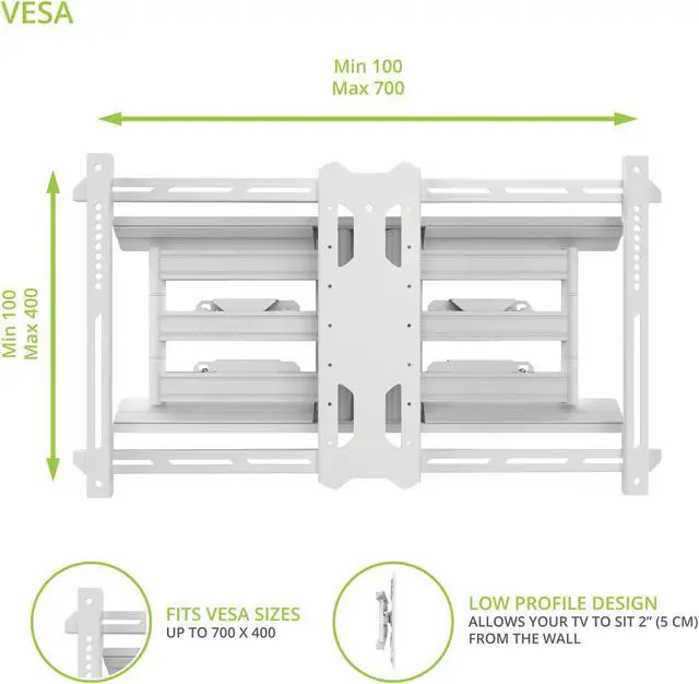Alt view image 4 of 14 - Kanto PDX680 Articulating Full Motion TV Mount for 39" - 80" TV (White)