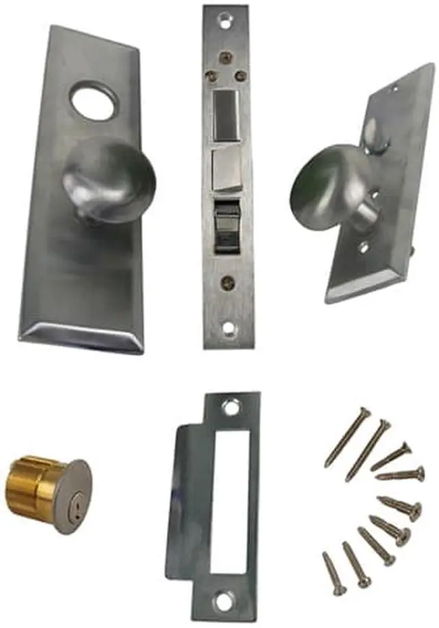 Alt view image 6 of 6 - Maxtech (Like Marks 114A/26D) 1033B-26DL Satin Chrome 26D Left Hand Heavy Duty Mortise Entry Lockset, Screwless Knobs Thru Bolted Lock Set
