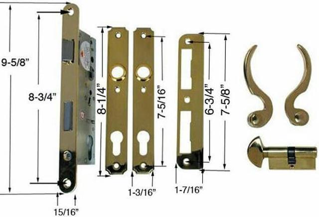 Alt view image 4 of 4 - Ultra Hardware, 44625, Brass, Right Hand, Single Cylinder Mortise Entry Lever Handle Plate Trim Set, Narrow Style Storm Door Lockset with 1-3/4" Backset Lock Set