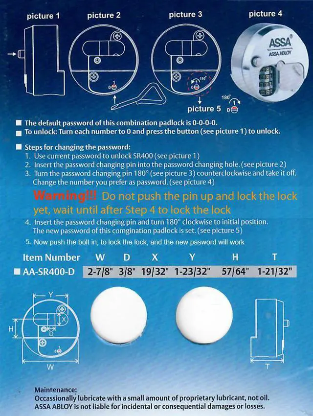 Alt view image 2 of 4 - ASSA AA-SR400 (Like American Lock A2000) 2-7/8" Shackleless Solid Steel Step Back Padlock Lock Resettable Combination Dial Hockey Puck Style (Combonation In Front)