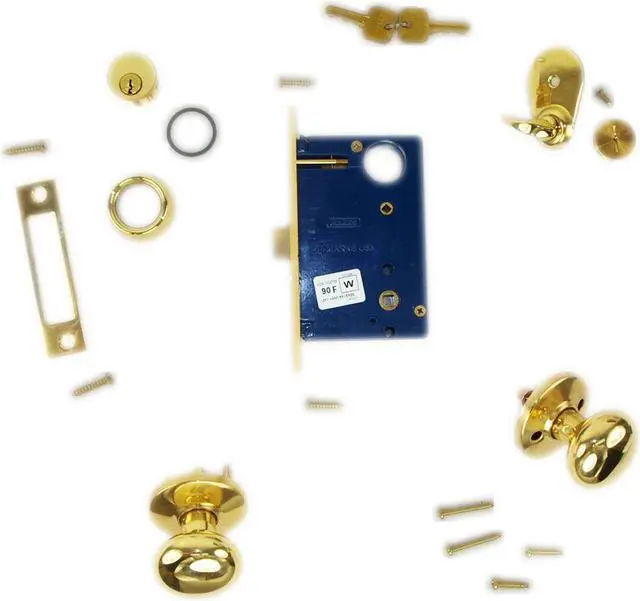 Alt view image 4 of 4 - Marks 22AC RHR Polished Brass Finish Right Hand Reverse Double Cylinder Iron Gate Ornamental Mortise Lock Set with 2-1/2" Backset