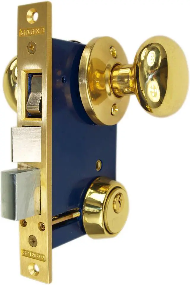 Alt view image 3 of 4 - Marks 22AC RHR Polished Brass Finish Right Hand Reverse Double Cylinder Iron Gate Ornamental Mortise Lock Set with 2-1/2" Backset
