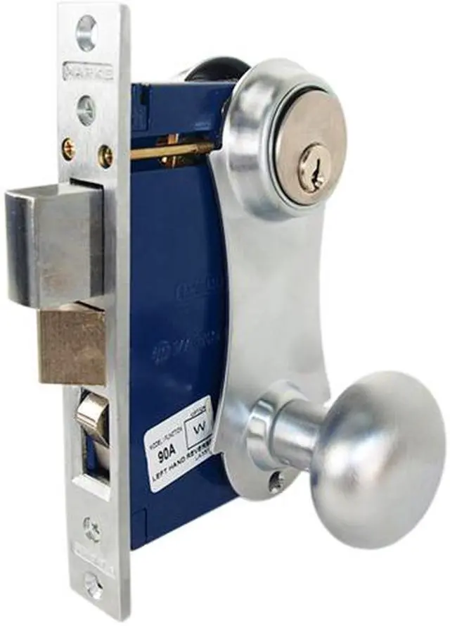 Alt view image 3 of 4 - Marks 21AC/26D-W-LHR Satin Chrome Left Hand Reverse (Out-Swinging Door) Hand Ornamental Unilock Knob/Plate Mortise Entry Lockset Iron Gate Door Double Cylinder Lock Set