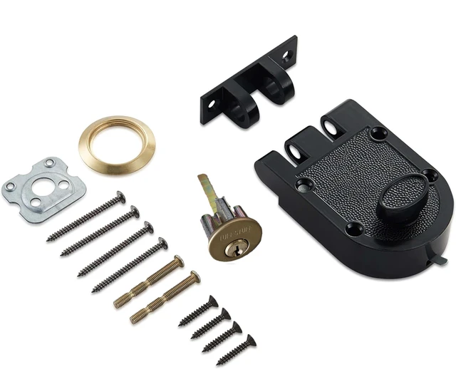 Alt view image 2 of 6 - Tuff Stuff 167BK Black Finish Jimmy Proof Single Cylinder Deadlock Deadbolt With Flat Strike